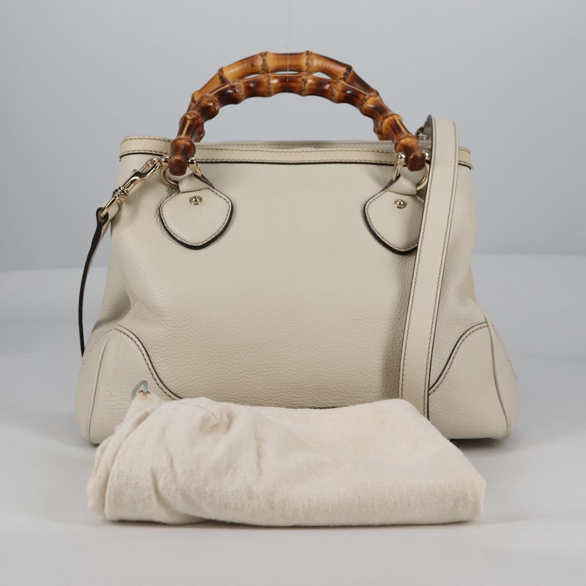 GUCCI Bamboo Hand Bag Leather 2way White Gold 308360 Auth 135217V