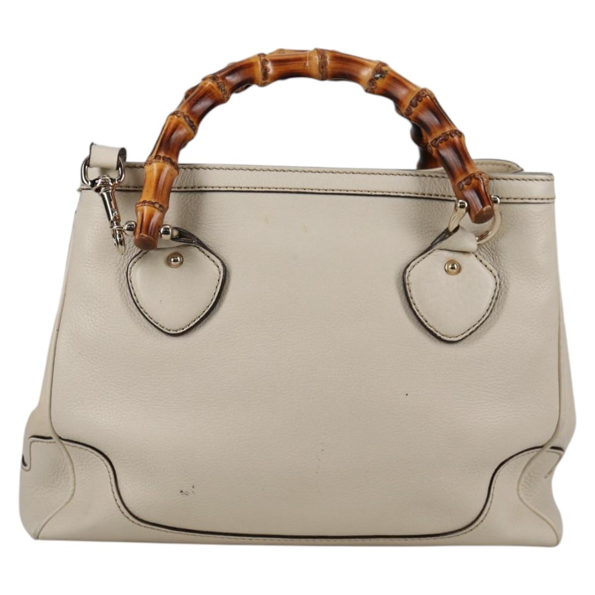 GUCCI Bamboo Hand Bag Leather 2way White Gold 308360 Auth 135217V