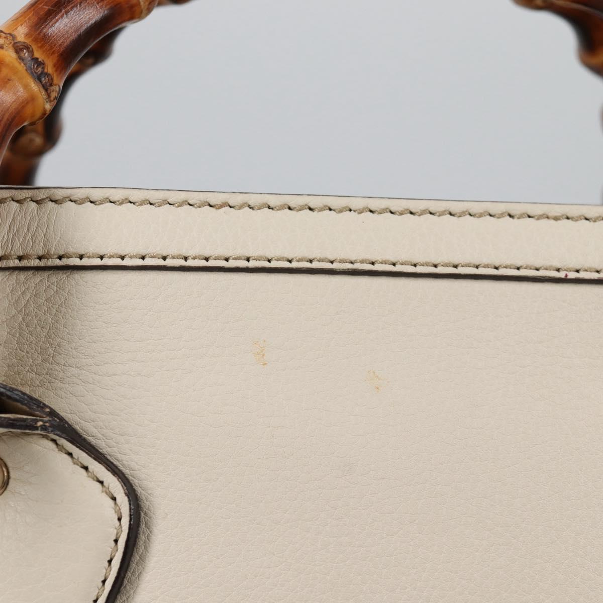GUCCI Bamboo Hand Bag Leather 2way White Gold 308360 Auth 135217V