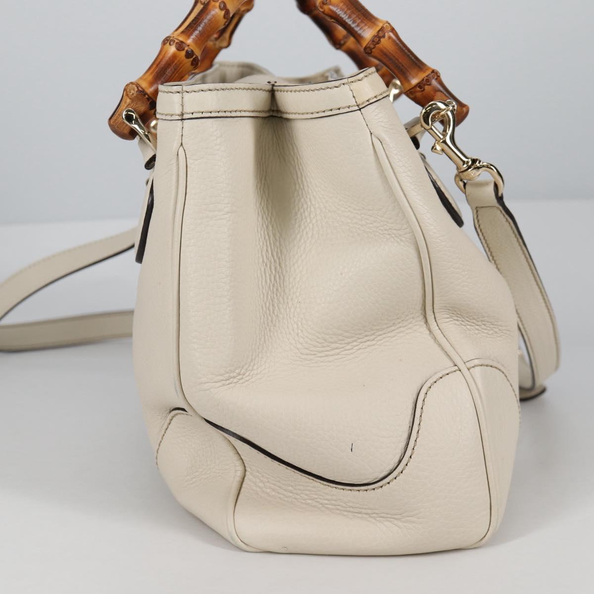 GUCCI Bamboo Hand Bag Leather 2way White Gold 308360 Auth 135217V