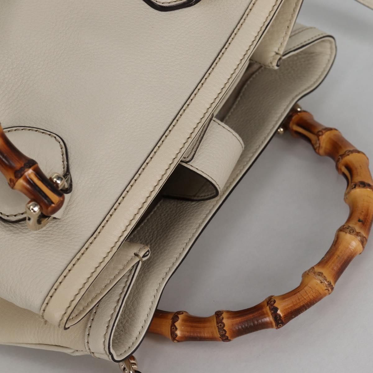 GUCCI Bamboo Hand Bag Leather 2way White Gold 308360 Auth 135217V