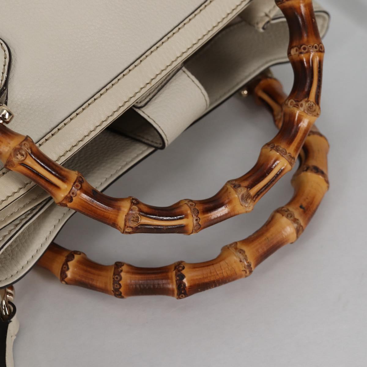 GUCCI Bamboo Hand Bag Leather 2way White Gold 308360 Auth 135217V