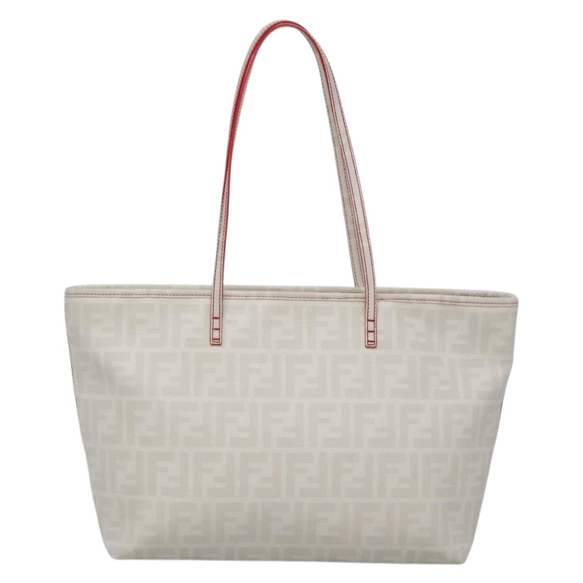 FENDI Zucca Canvas Tote Bag PVC White Gold Auth 135233
