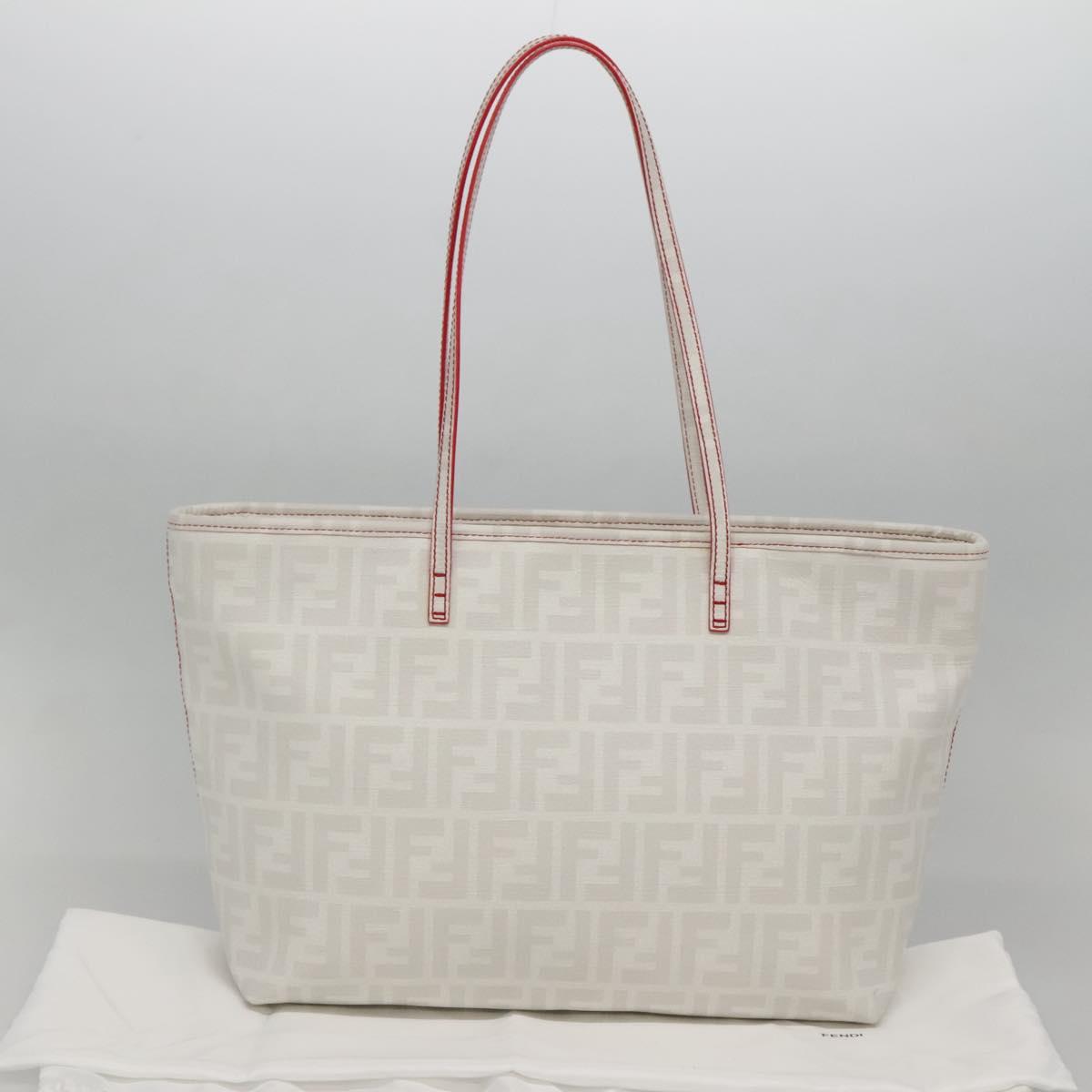 FENDI Zucca Canvas Tote Bag PVC White Gold Auth 135233