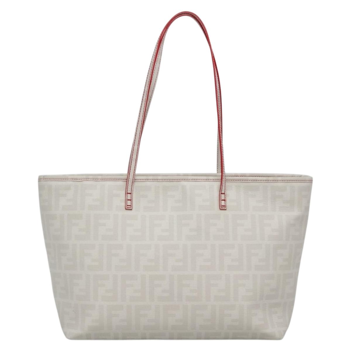 FENDI Zucca Canvas Tote Bag PVC White Gold Auth 135233