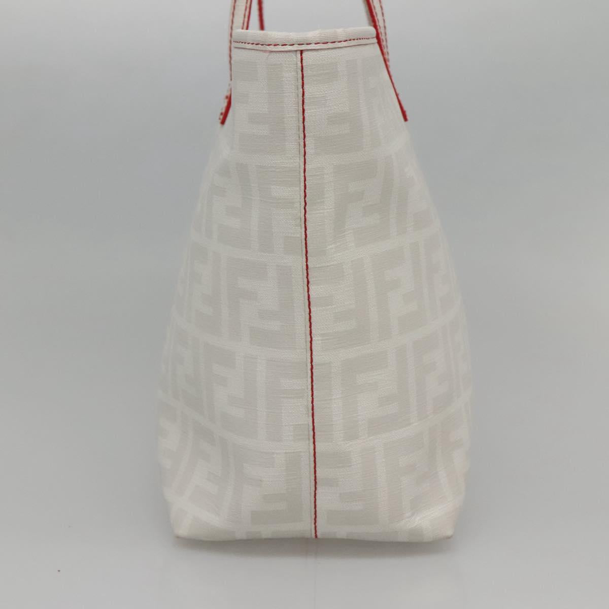 FENDI Zucca Canvas Tote Bag PVC White Gold Auth 135233