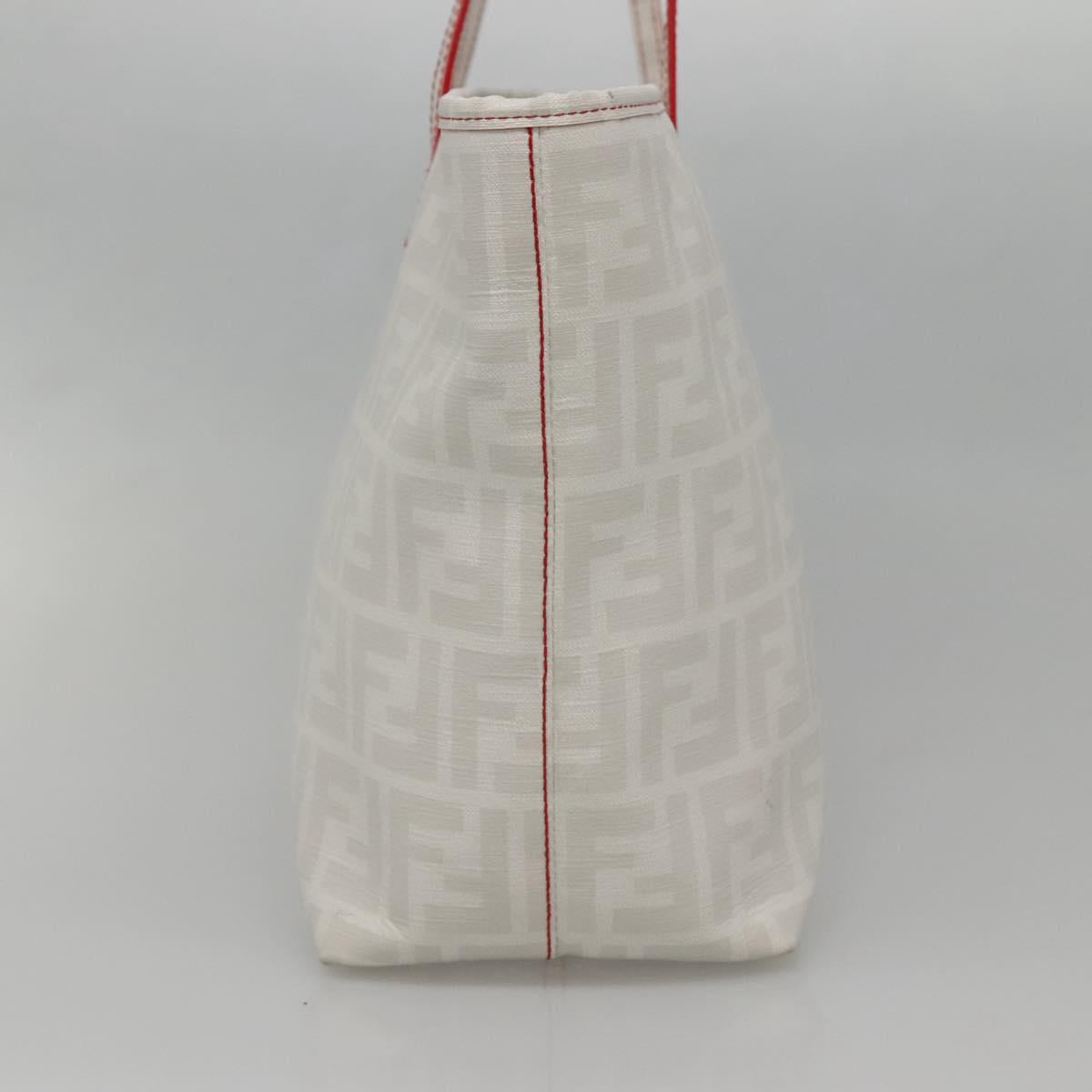 FENDI Zucca Canvas Tote Bag PVC White Gold Auth 135233