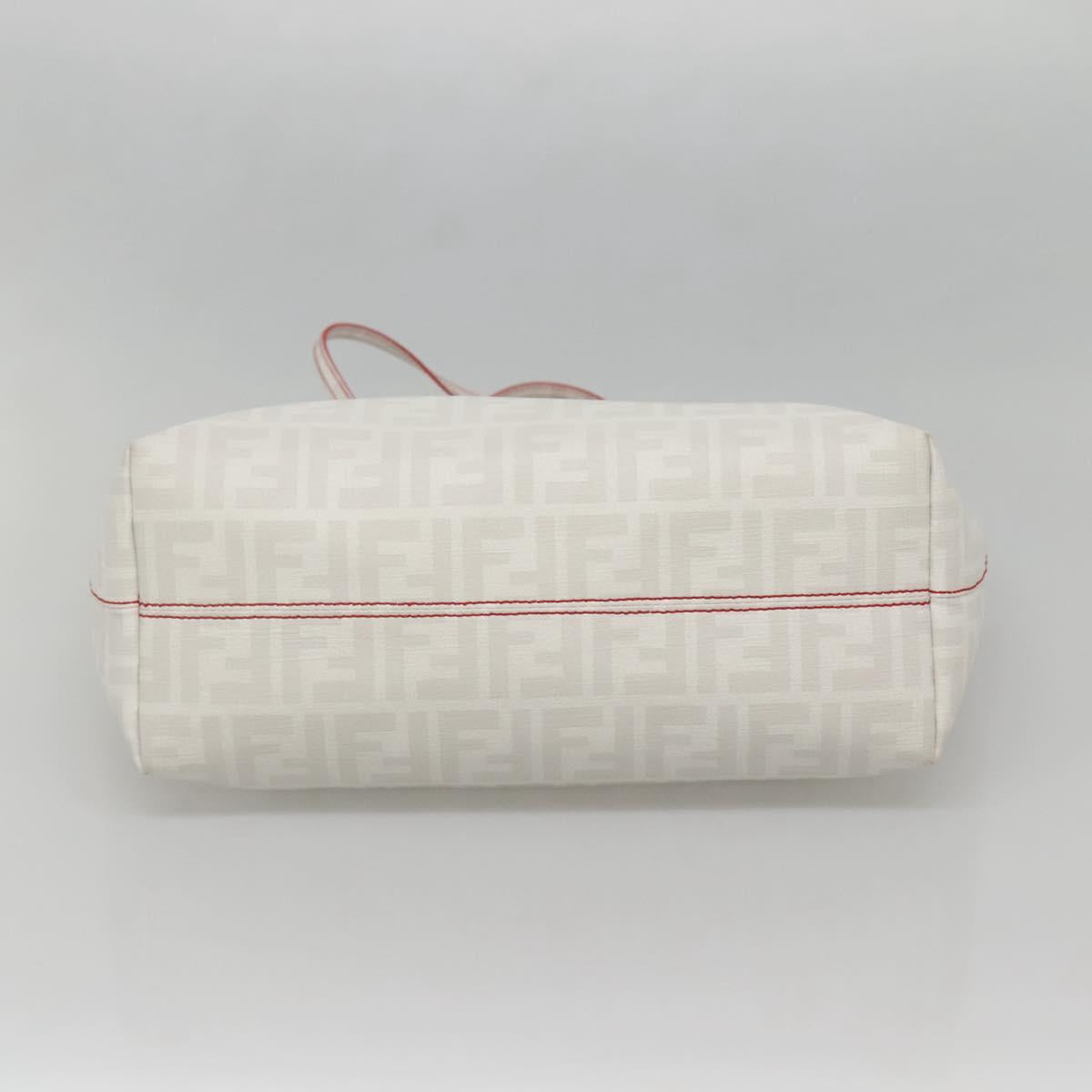 FENDI Zucca Canvas Tote Bag PVC White Gold Auth 135233