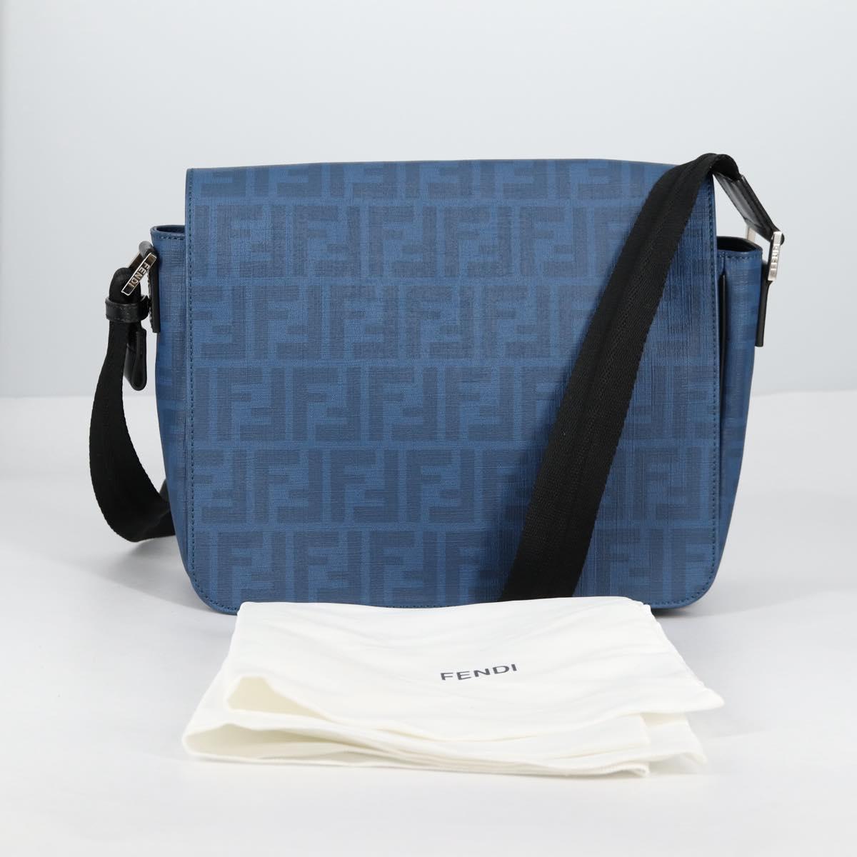 FENDI Zucca Canvas Shoulder Bag PVC Blue Silver Auth 135235M