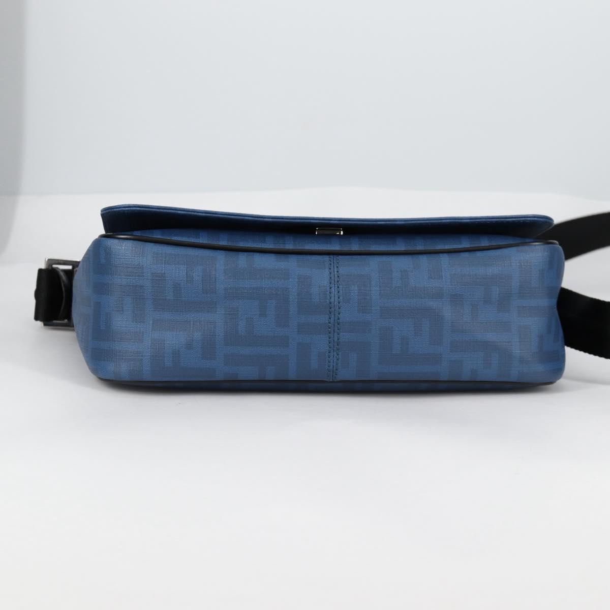 FENDI Zucca Canvas Shoulder Bag PVC Blue Silver Auth 135235M