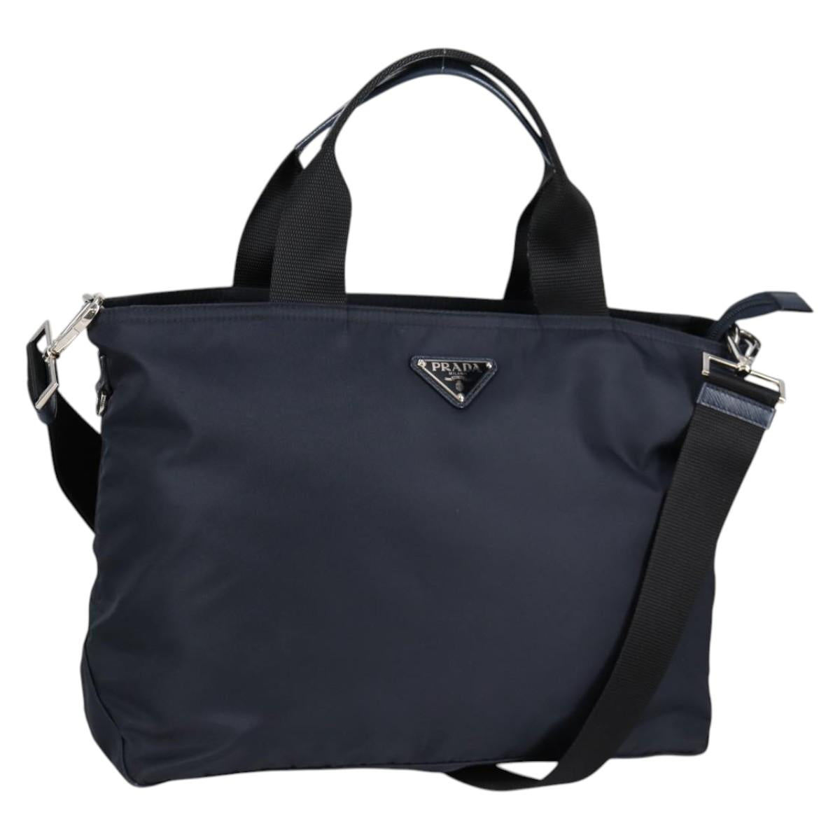 PRADA Hand Bag Nylon 2way Navy Gold Auth 135239