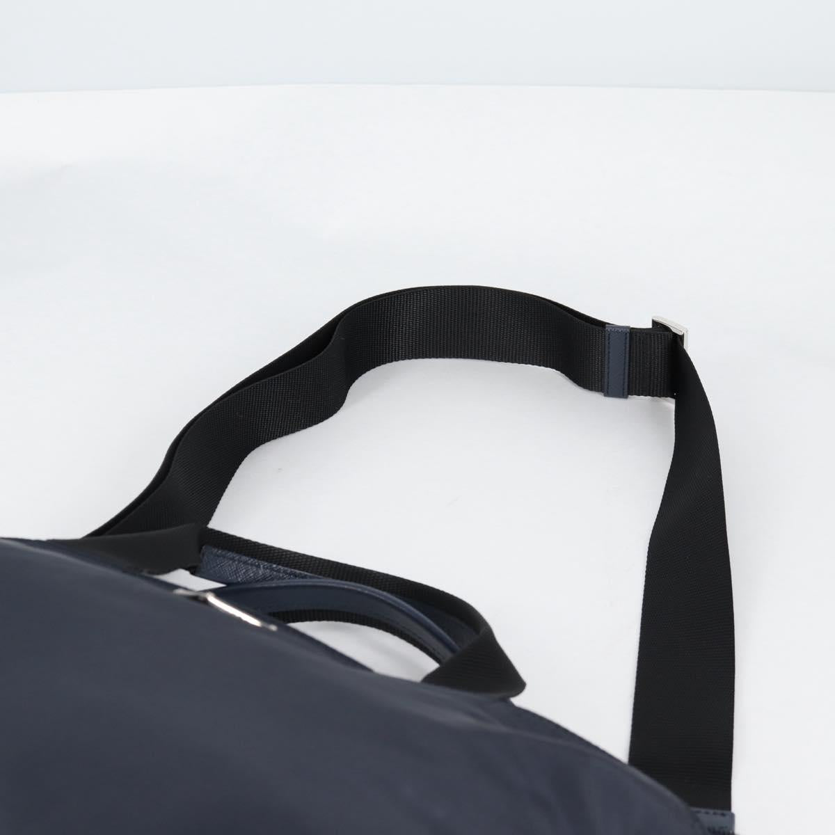 PRADA Hand Bag Nylon 2way Navy Gold Auth 135239