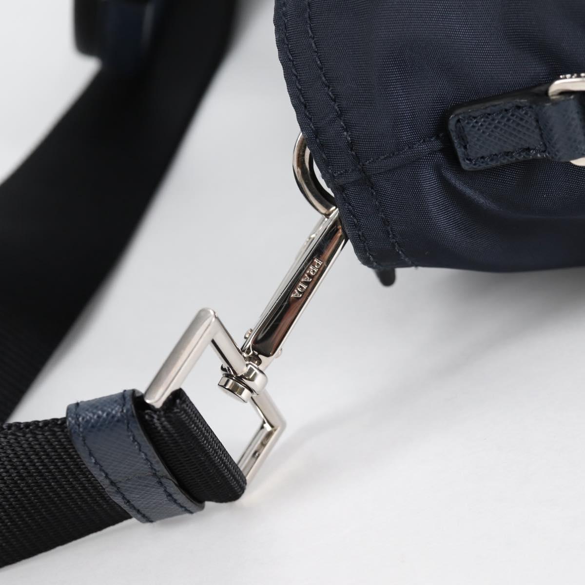 PRADA Hand Bag Nylon 2way Navy Gold Auth 135239