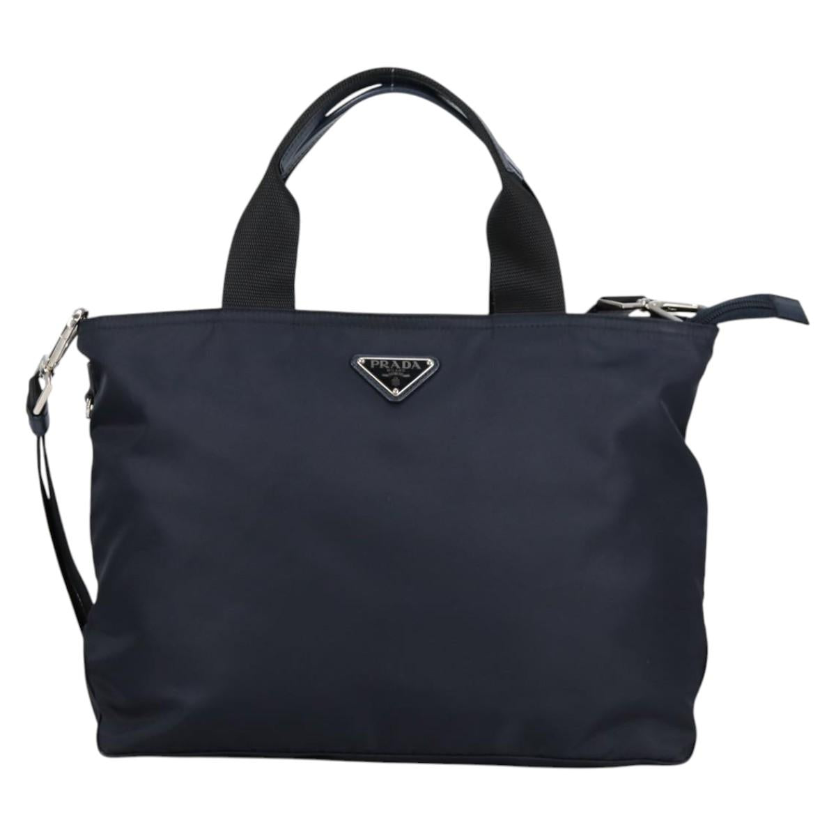 PRADA Hand Bag Nylon 2way Navy Gold Auth 135239