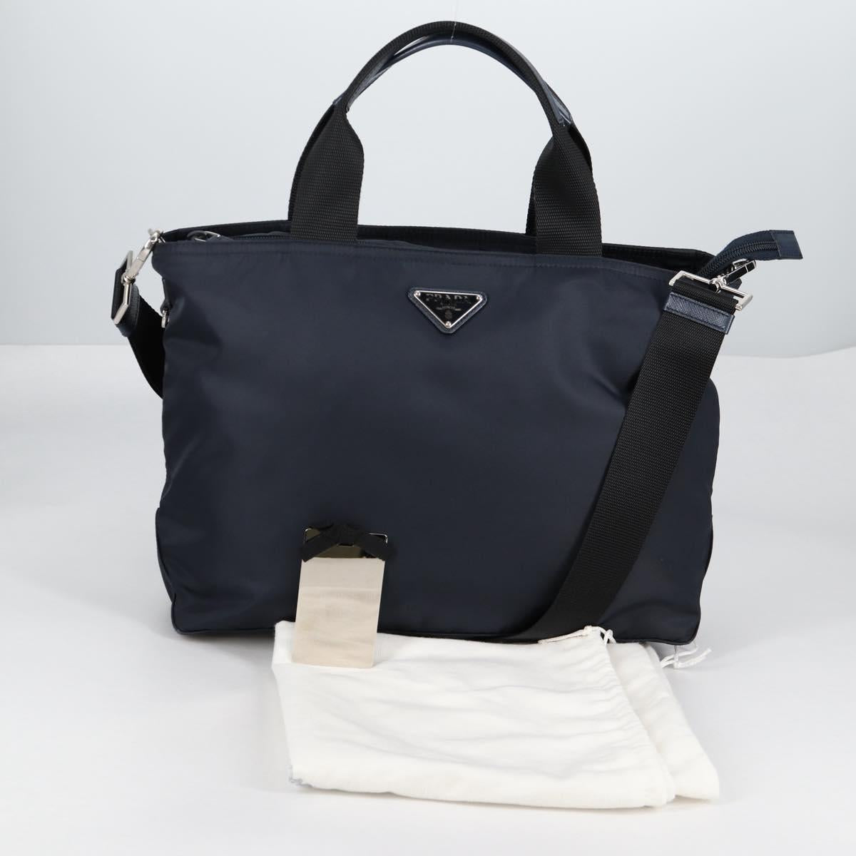 PRADA Hand Bag Nylon 2way Navy Gold Auth 135239