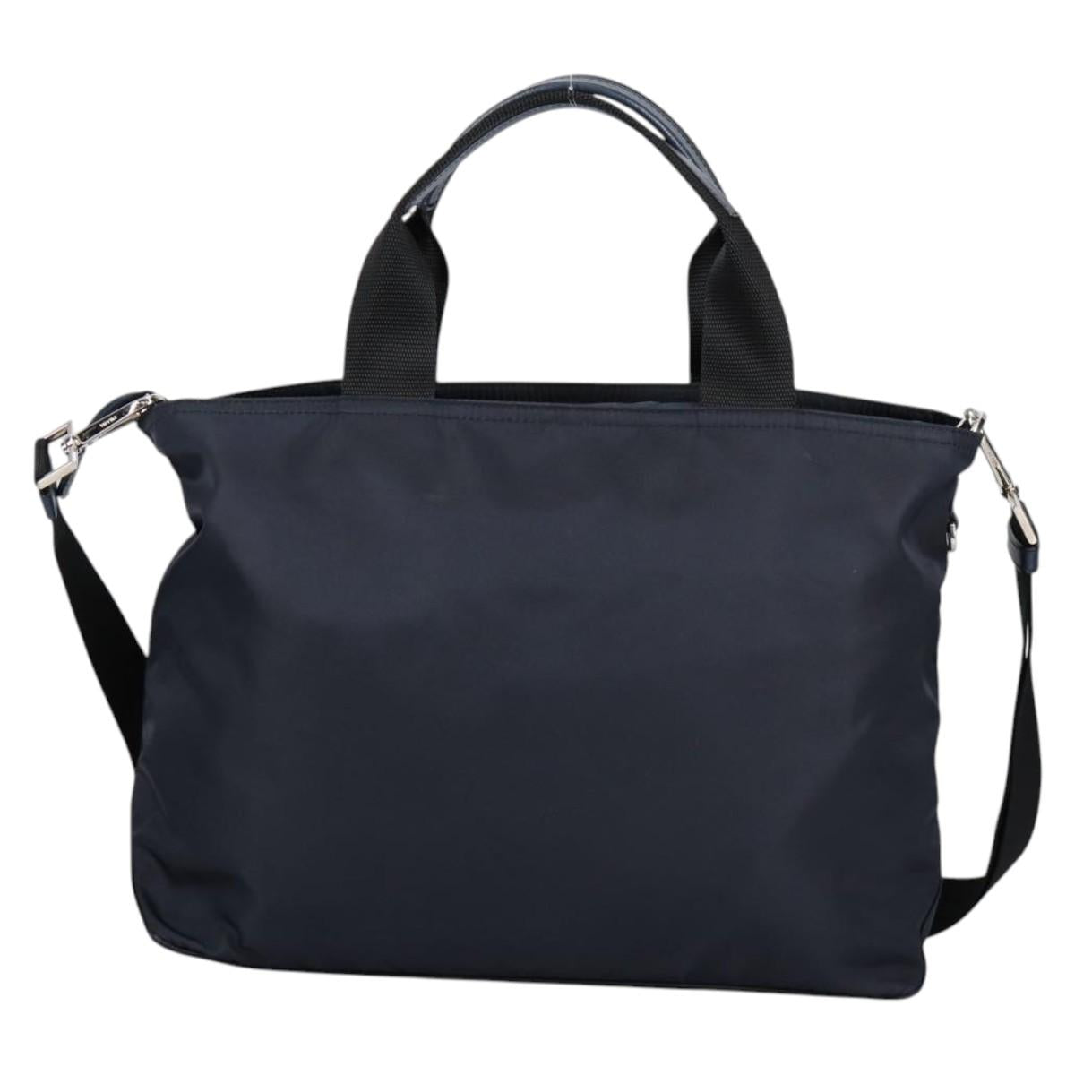 PRADA Hand Bag Nylon 2way Navy Gold Auth 135239