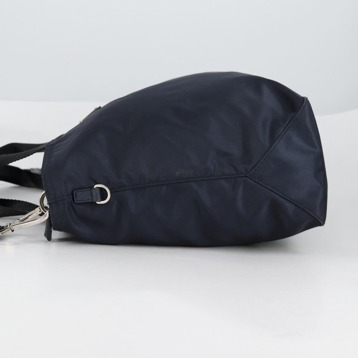 PRADA Hand Bag Nylon 2way Navy Gold Auth 135239