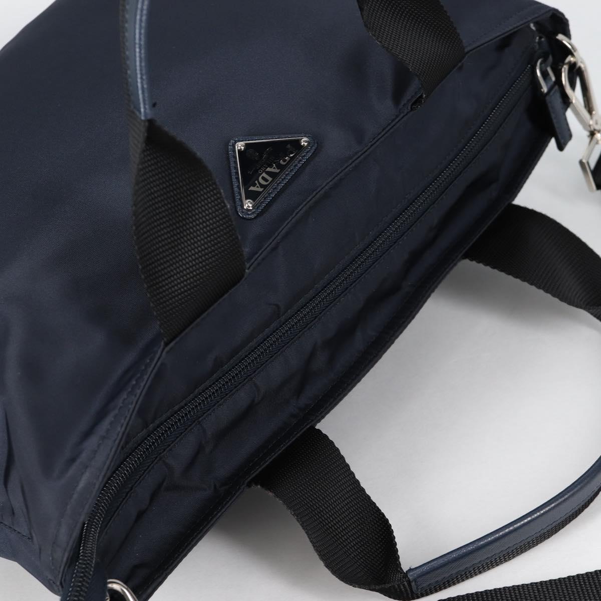 PRADA Hand Bag Nylon 2way Navy Gold Auth 135239