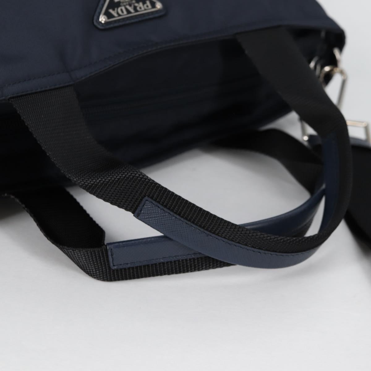 PRADA Hand Bag Nylon 2way Navy Gold Auth 135239