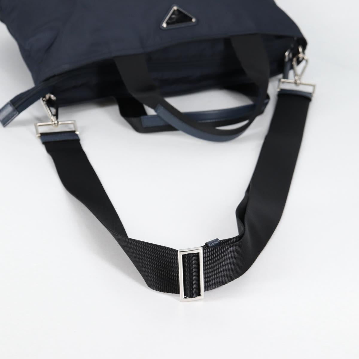 PRADA Hand Bag Nylon 2way Navy Gold Auth 135239