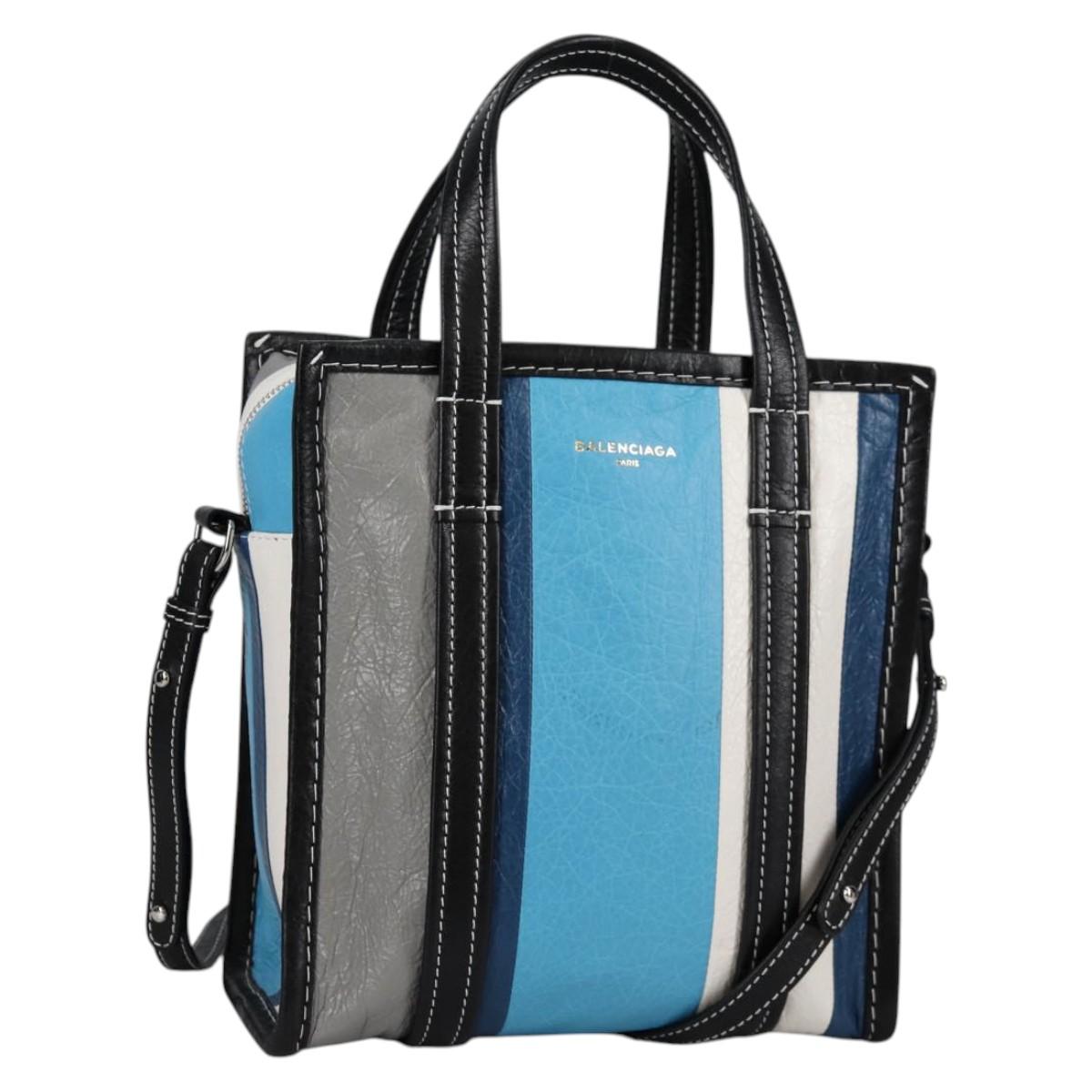 BALENCIAGA Hand Bag Leather 2way Blue Gray Auth 135253M