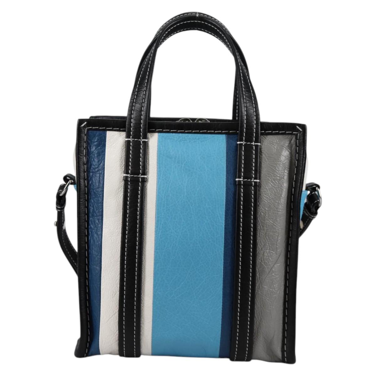 BALENCIAGA Hand Bag Leather 2way Blue Gray Auth 135253M