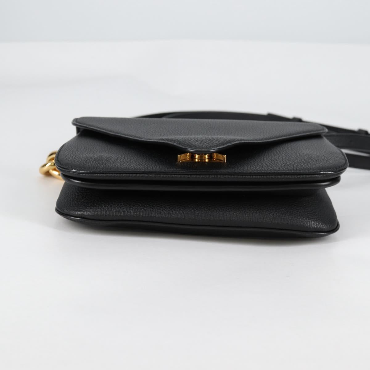 BOTTEGA VENETA Shoulder Bag Leather 2way Black Gold Auth 135255M