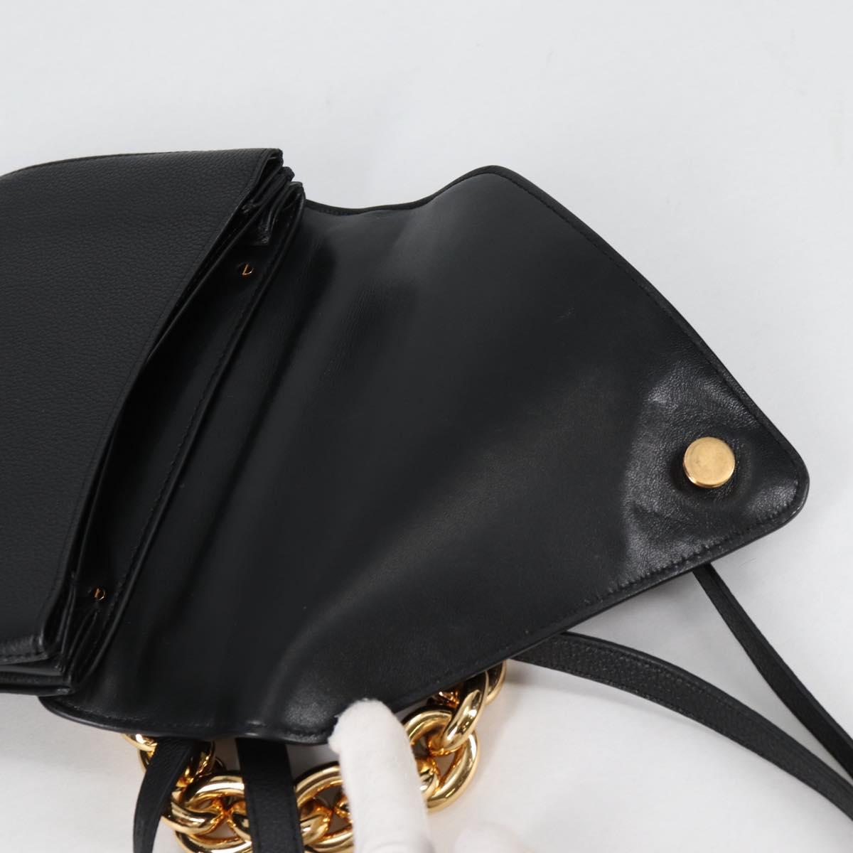 BOTTEGA VENETA Shoulder Bag Leather 2way Black Gold Auth 135255M