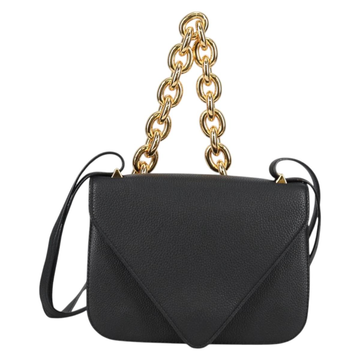 BOTTEGA VENETA Shoulder Bag Leather 2way Black Gold Auth 135255M