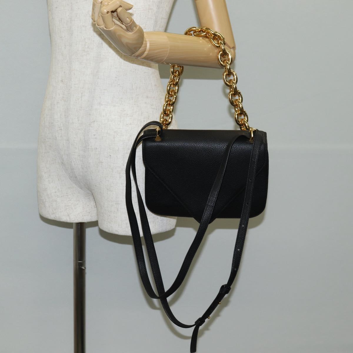 BOTTEGA VENETA Shoulder Bag Leather 2way Black Gold Auth 135255M