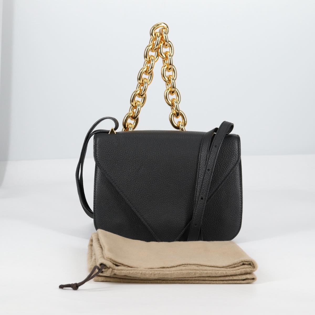 BOTTEGA VENETA Shoulder Bag Leather 2way Black Gold Auth 135255M