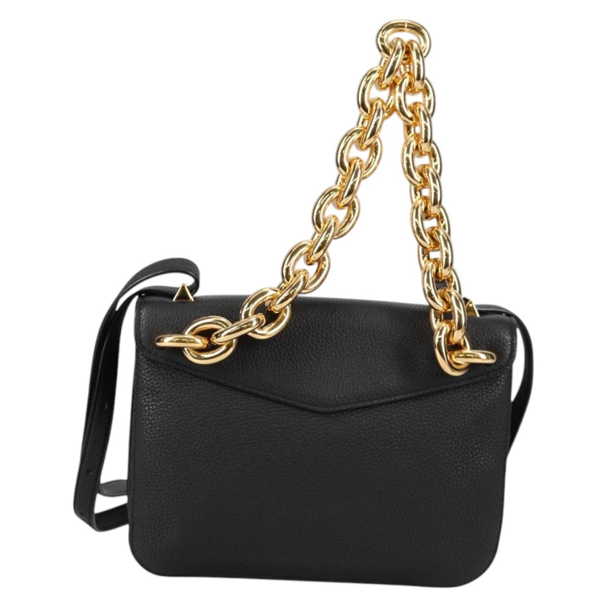 BOTTEGA VENETA Shoulder Bag Leather 2way Black Gold Auth 135255M