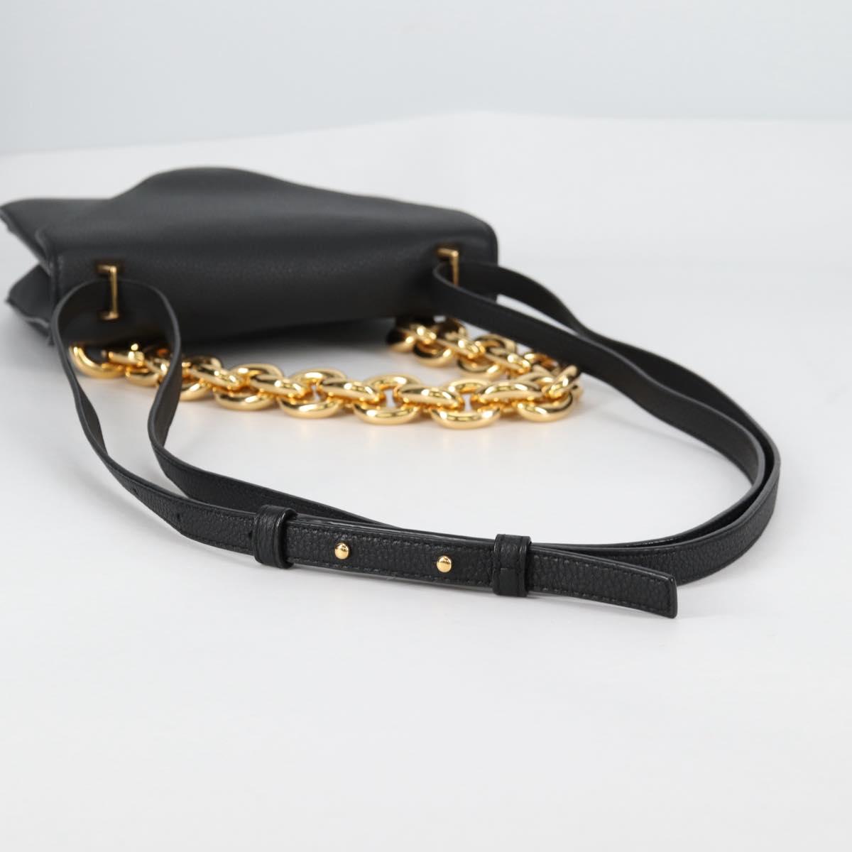 BOTTEGA VENETA Shoulder Bag Leather 2way Black Gold Auth 135255M