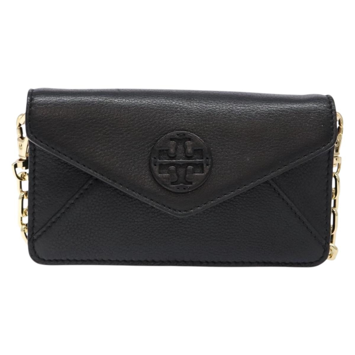 TORY BURCH Chain Shoulder Bag Leather Black Gold Auth 135263