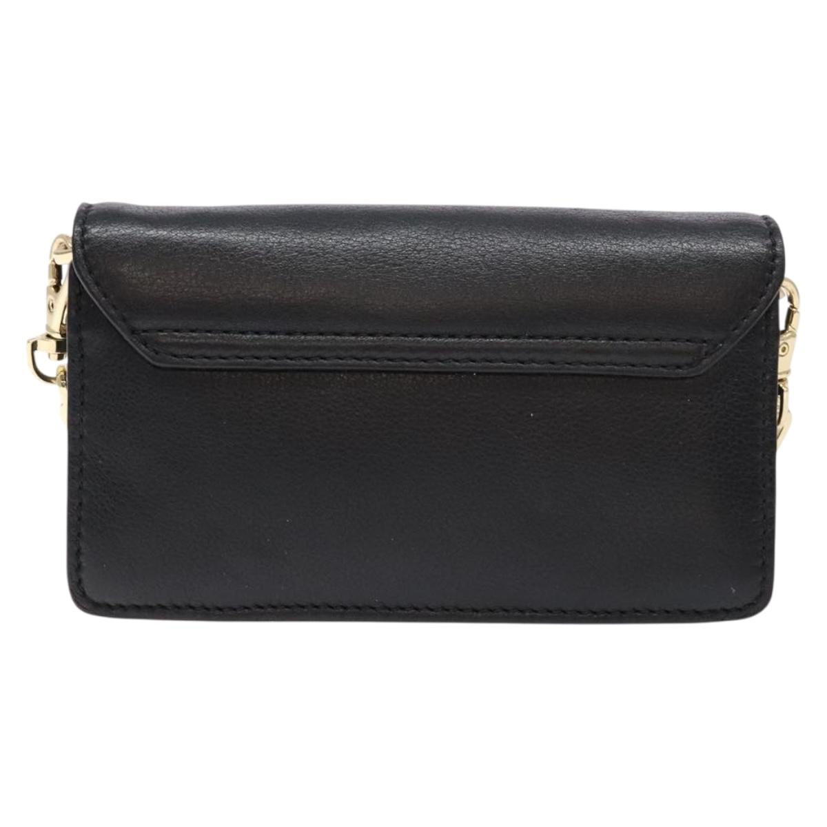 TORY BURCH Chain Shoulder Bag Leather Black Gold Auth 135263