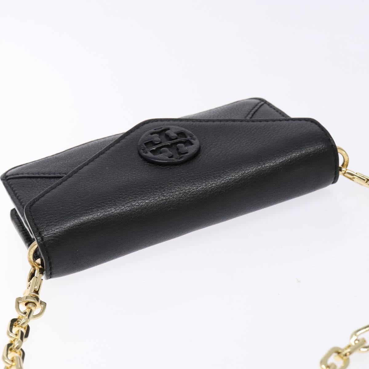 TORY BURCH Chain Shoulder Bag Leather Black Gold Auth 135263