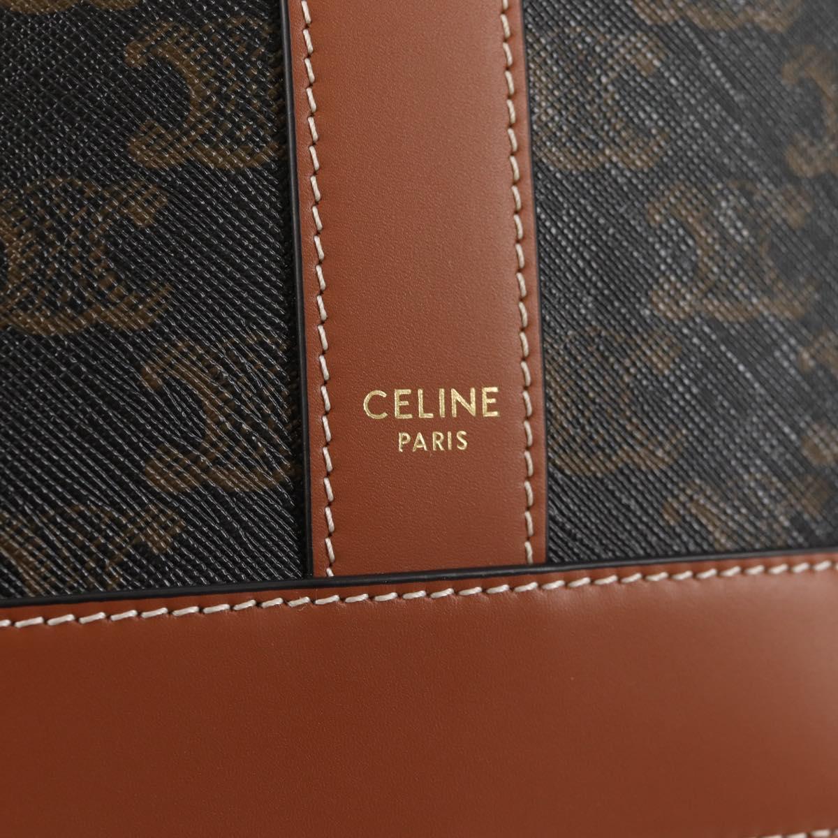 CELINE Triomphe Small Bucket Shoulder Bag PVC Leather Black Gold Auth 135273SM