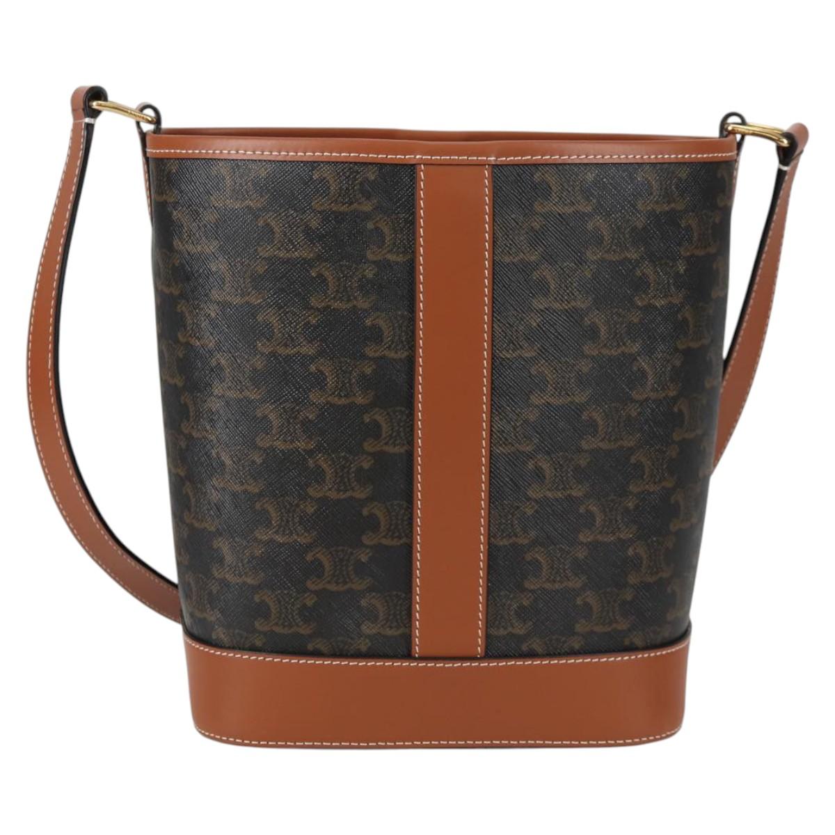 CELINE Triomphe Small Bucket Shoulder Bag PVC Leather Black Gold Auth 135273SM