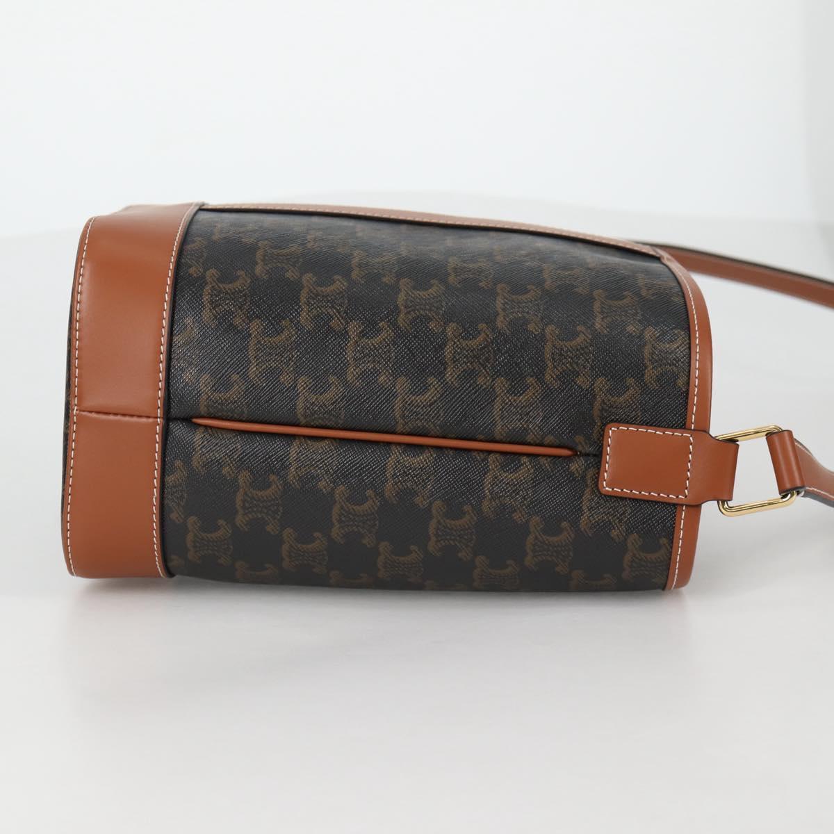 CELINE Triomphe Small Bucket Shoulder Bag PVC Leather Black Gold Auth 135273SM