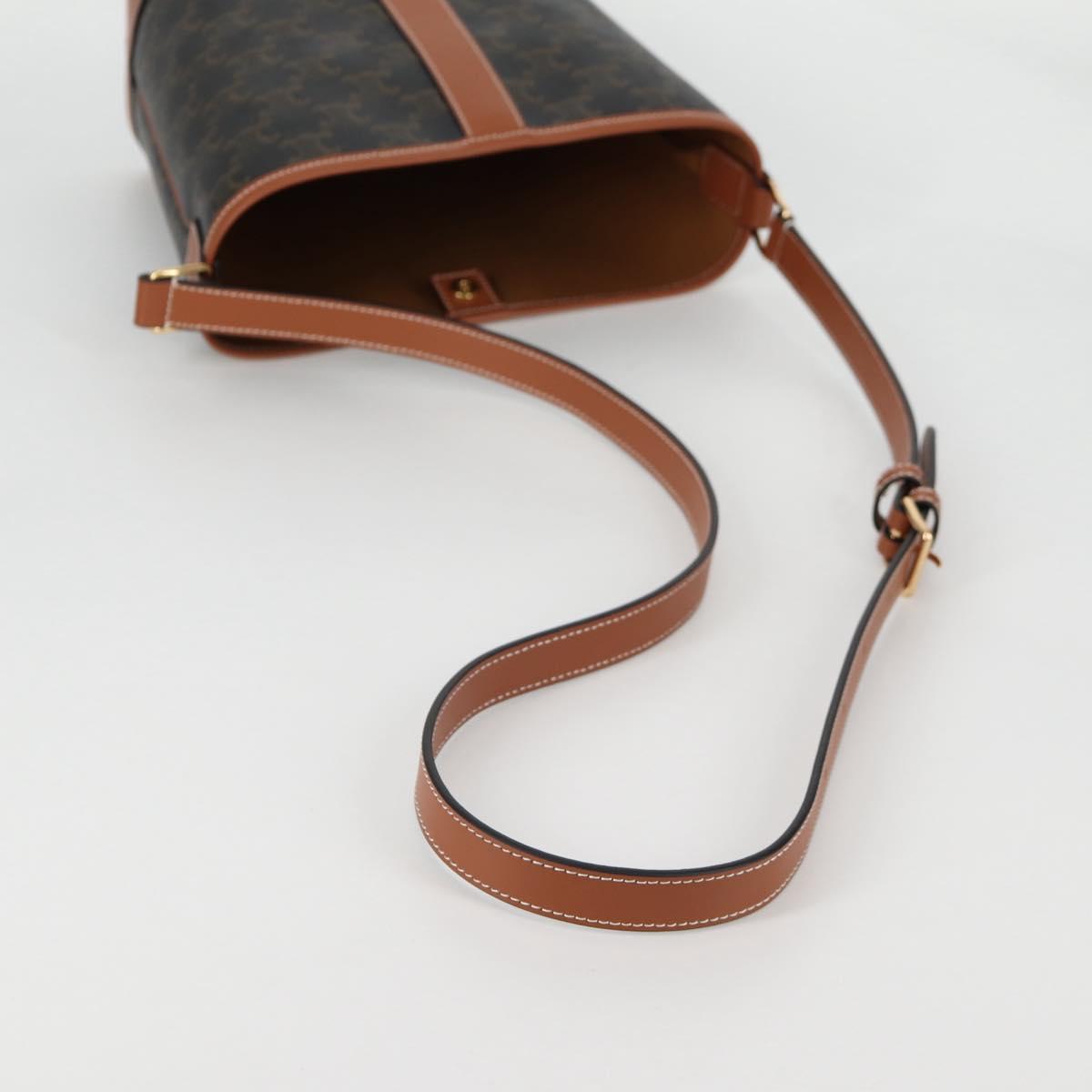 CELINE Triomphe Small Bucket Shoulder Bag PVC Leather Black Gold Auth 135273SM