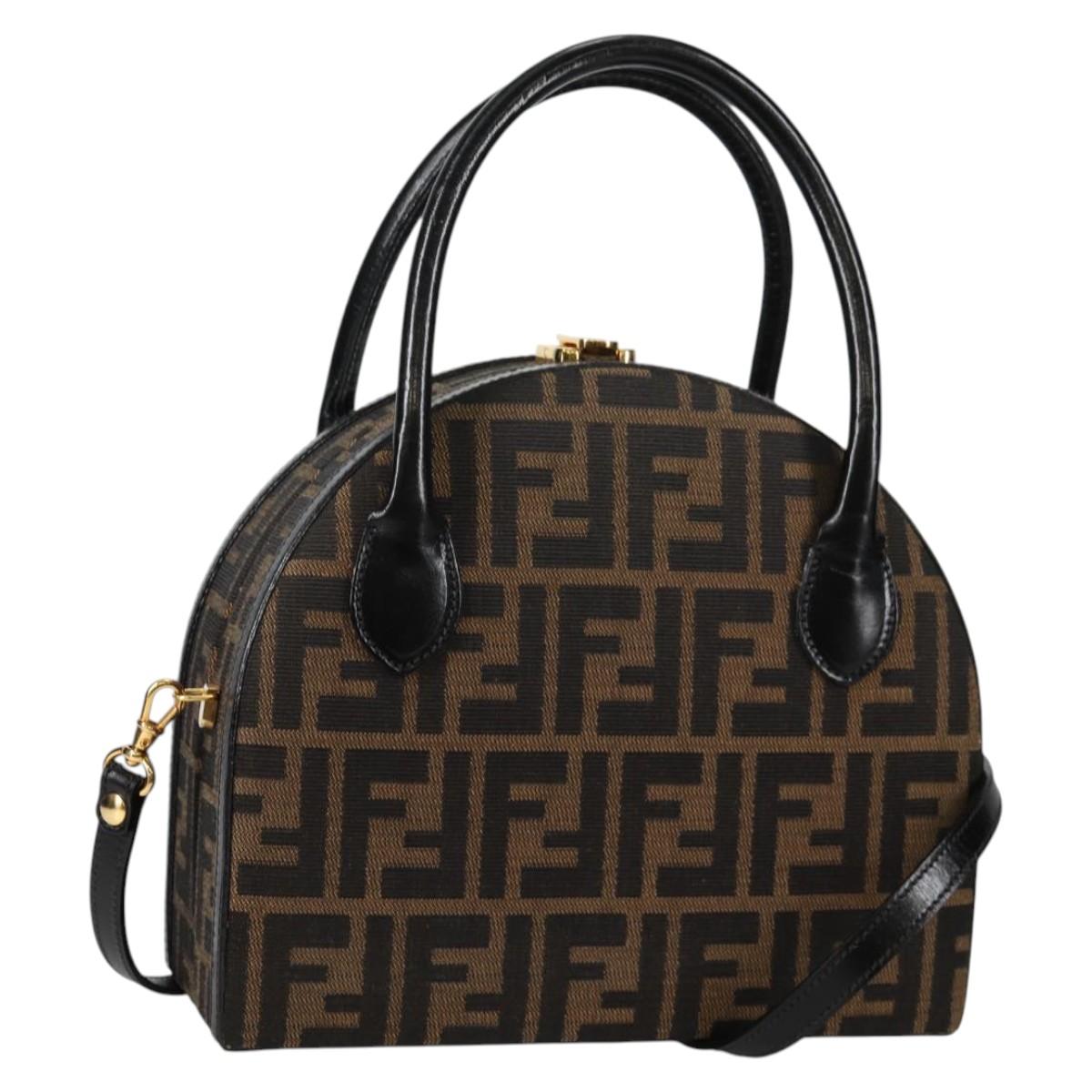FENDI Zucca Canvas Hand Bag 2way Black Brown Auth 135274V
