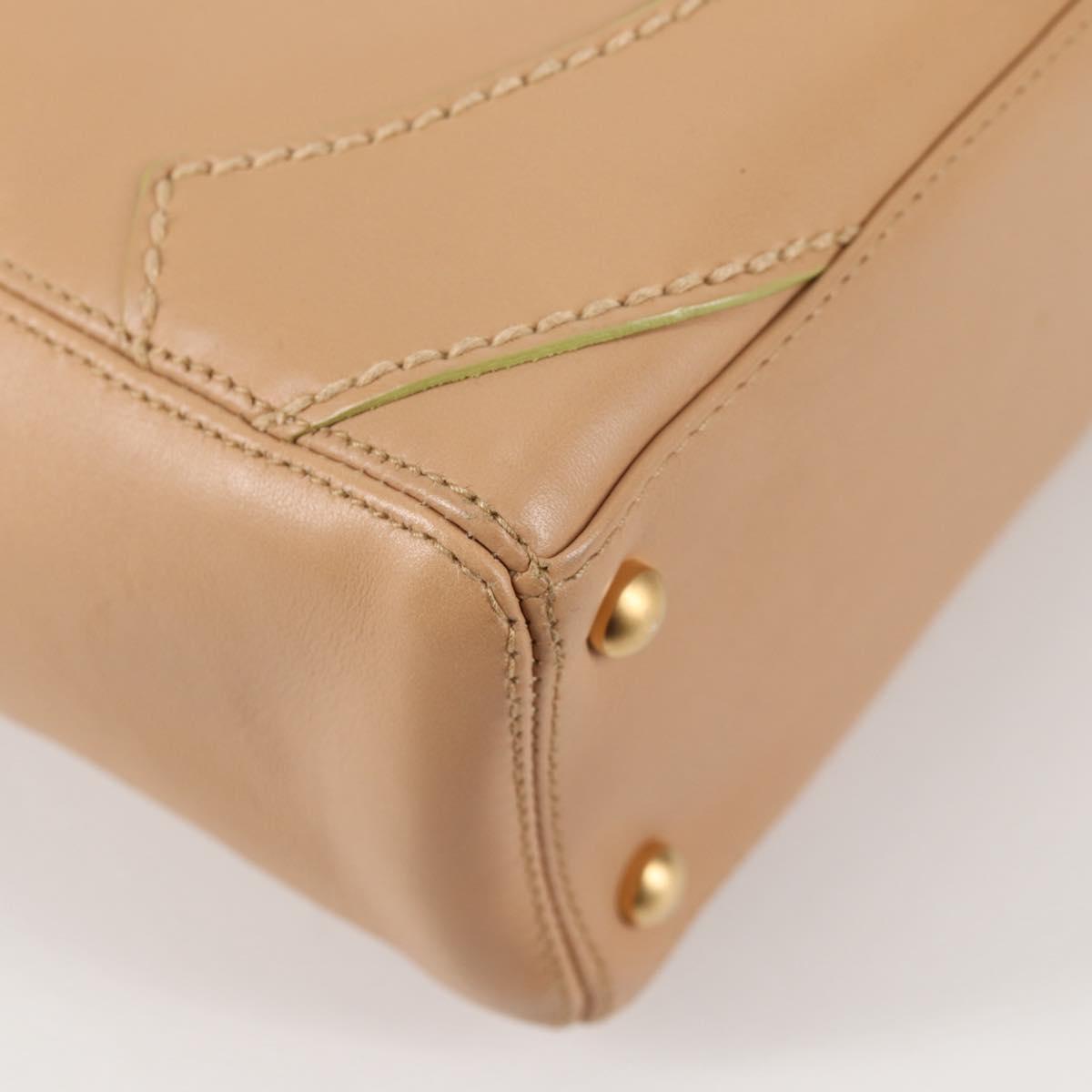 CHANEL Hand Bag Lamb Skin Beige Gold CC Auth 135275V