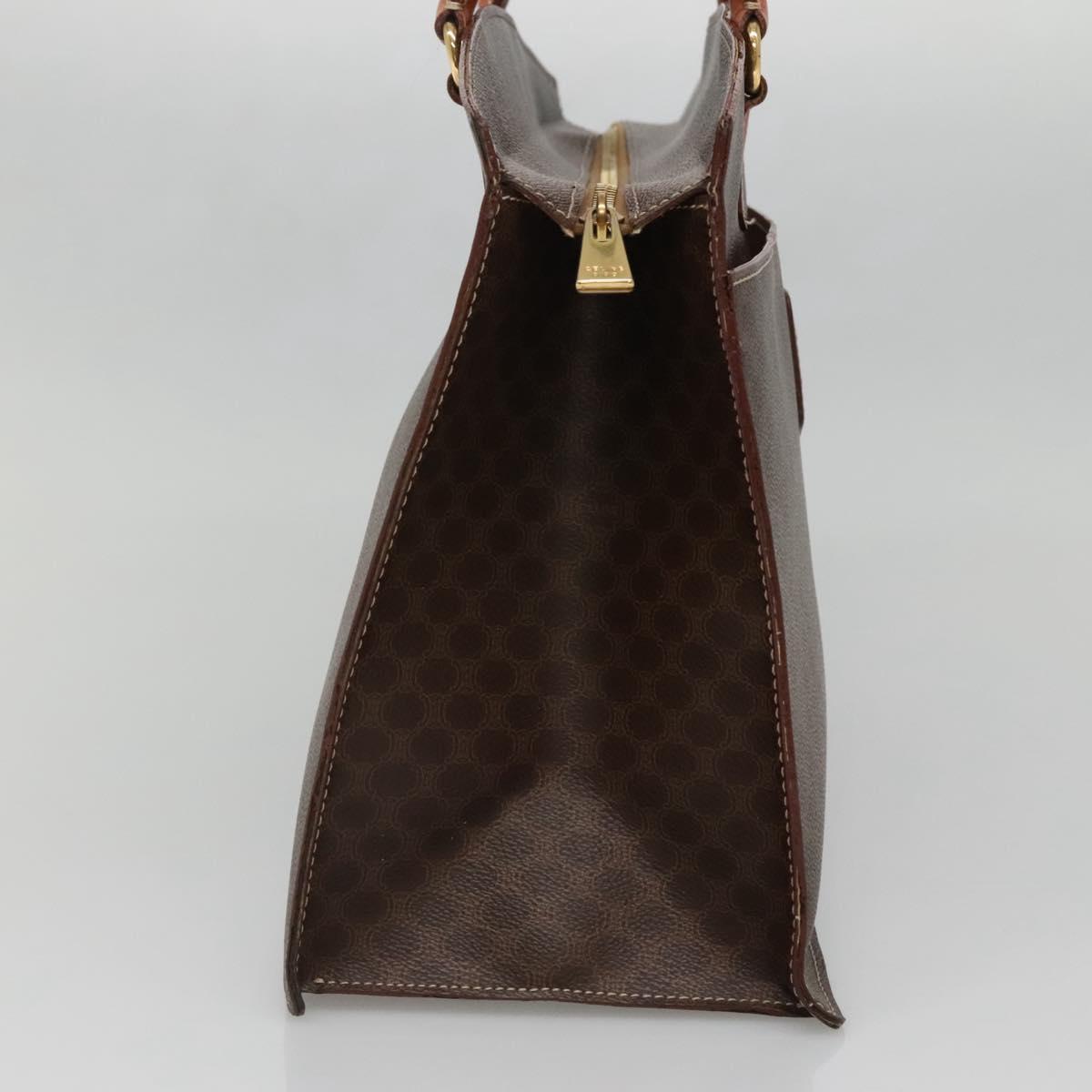 CELINE Macadam Canvas Hand Bag PVC Leather Brown Gold Auth 135287