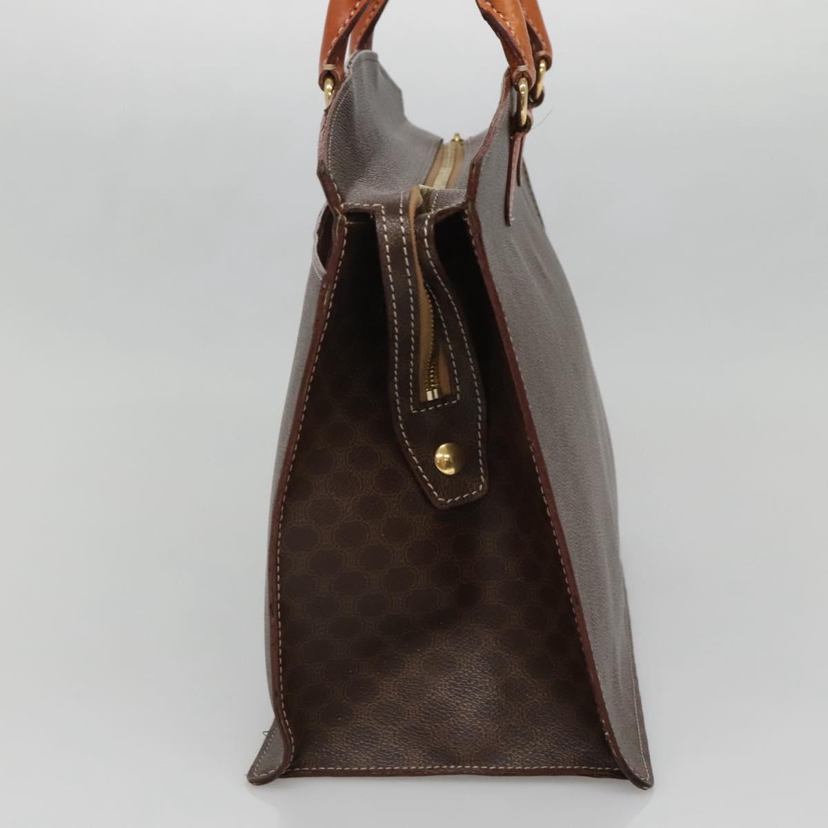 CELINE Macadam Canvas Hand Bag PVC Leather Brown Gold Auth 135287