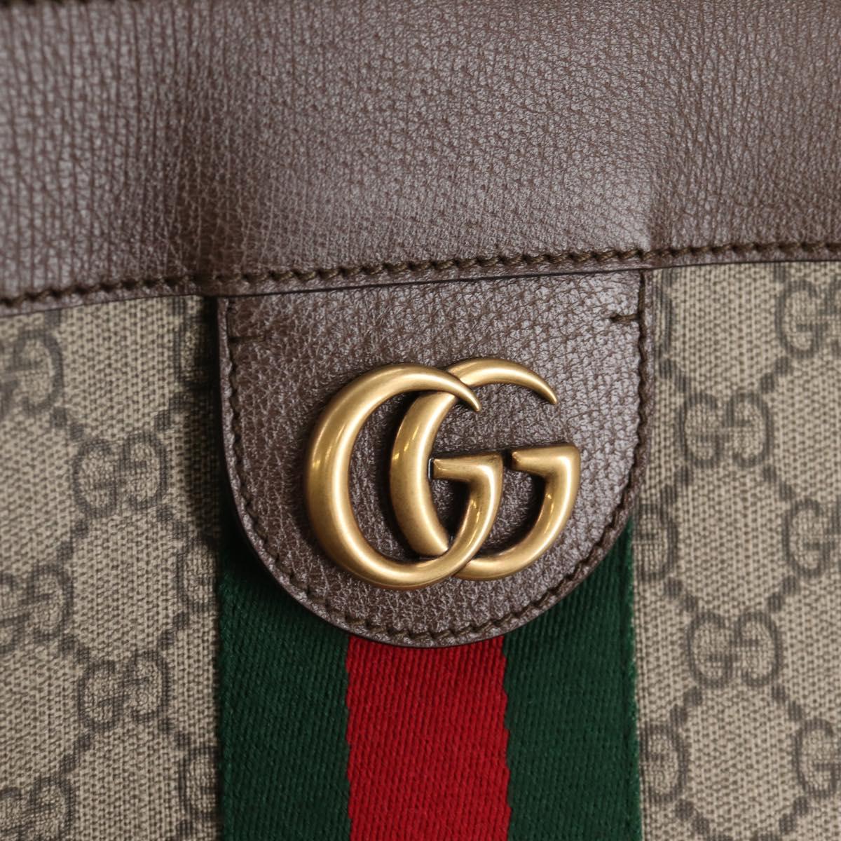 GUCCI GG Supreme Web Sherry Line Tote Bag PVC Beige Gold Red Auth 135289SAM