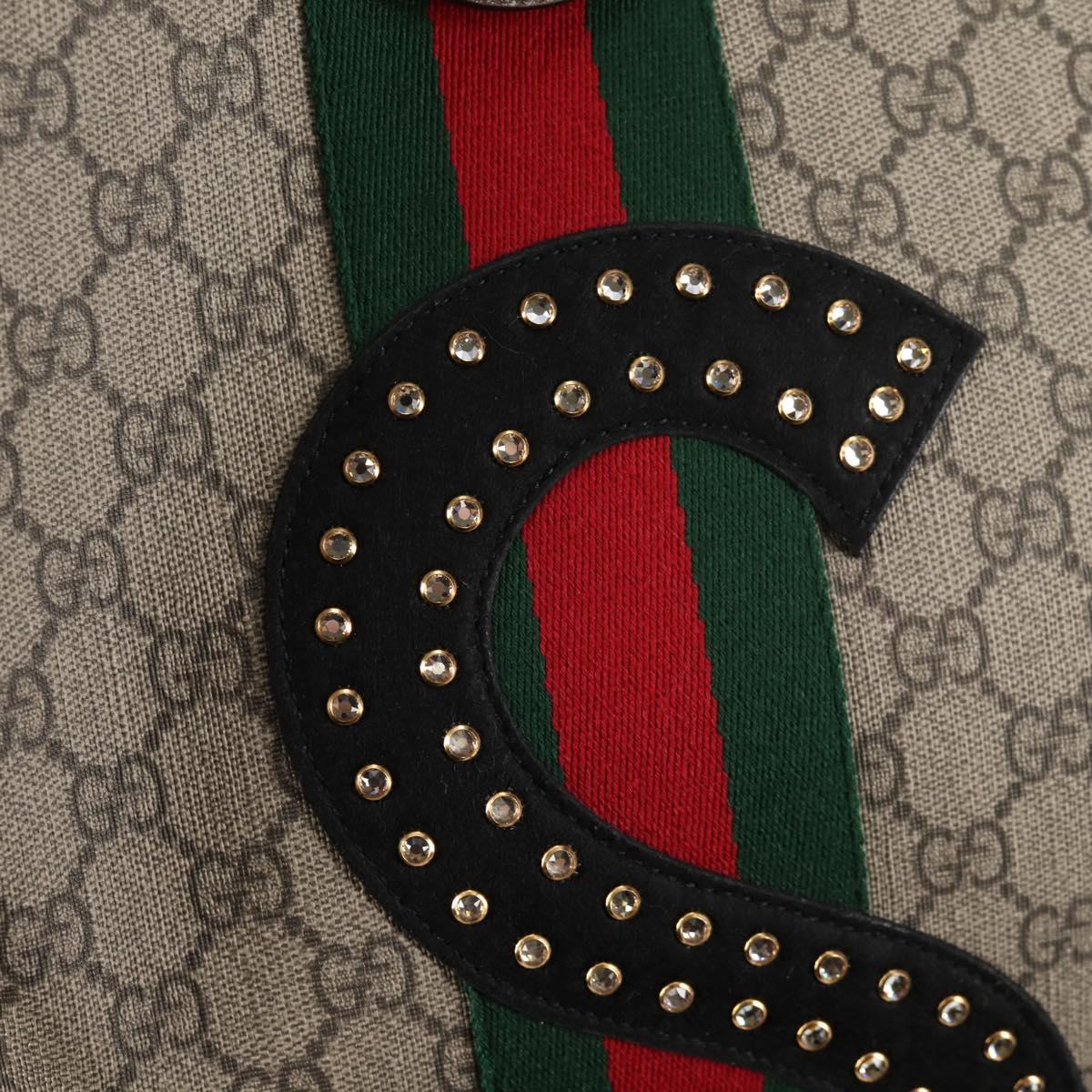 GUCCI GG Supreme Web Sherry Line Tote Bag PVC Beige Gold Red Auth 135289SAM