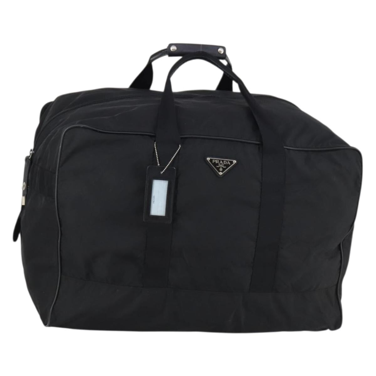 PRADA Boston Bag Nylon Black Silver Auth 135305