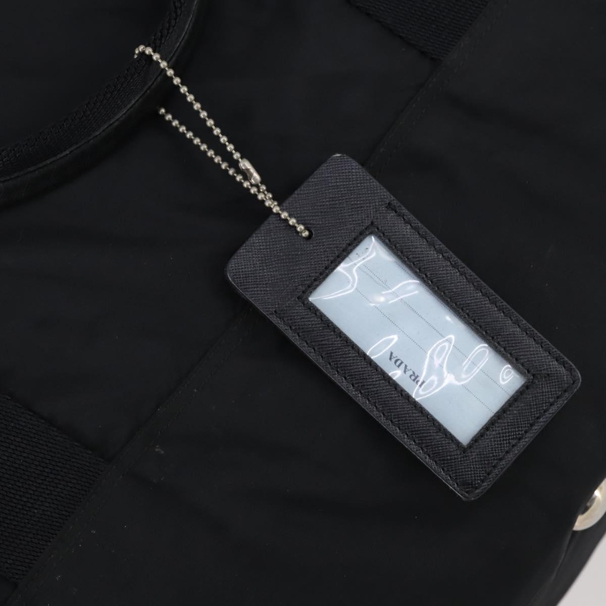 PRADA Boston Bag Nylon Black Silver Auth 135305