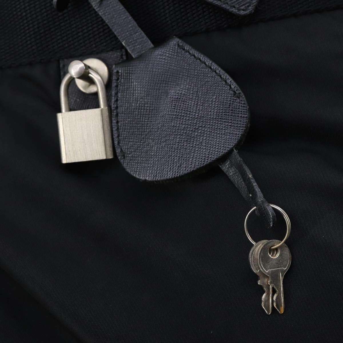 PRADA Boston Bag Nylon Black Silver Auth 135305