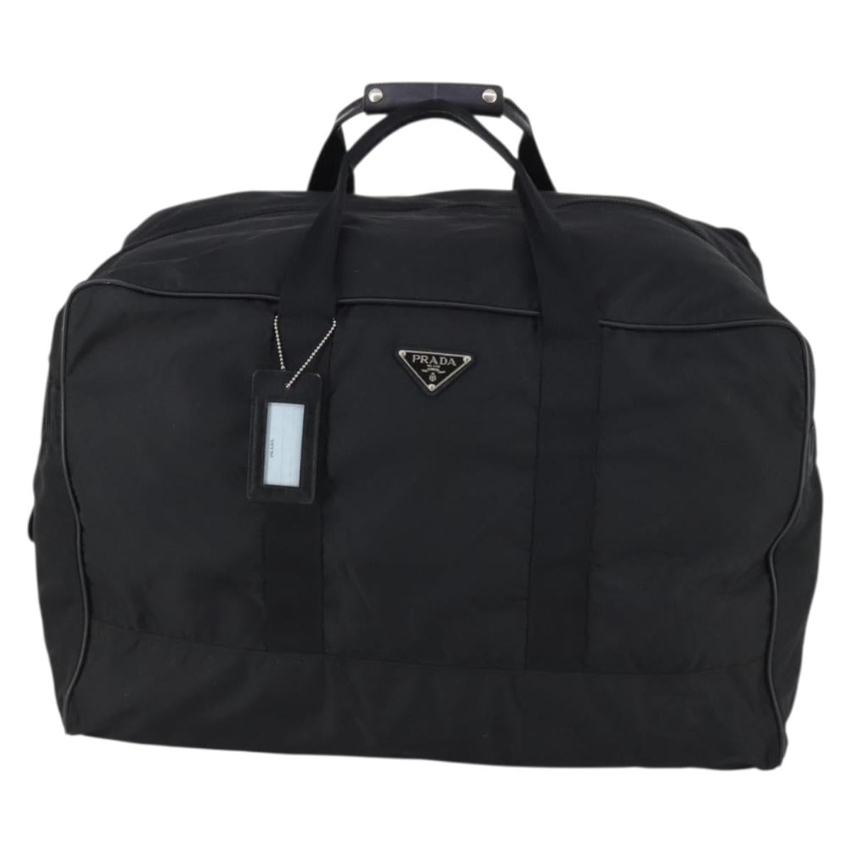 PRADA Boston Bag Nylon Black Silver Auth 135305